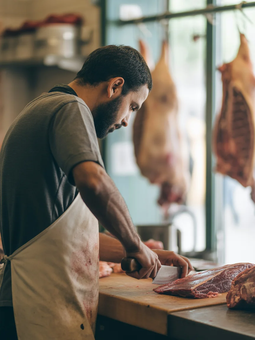 Notre boucher à l'œuvre
